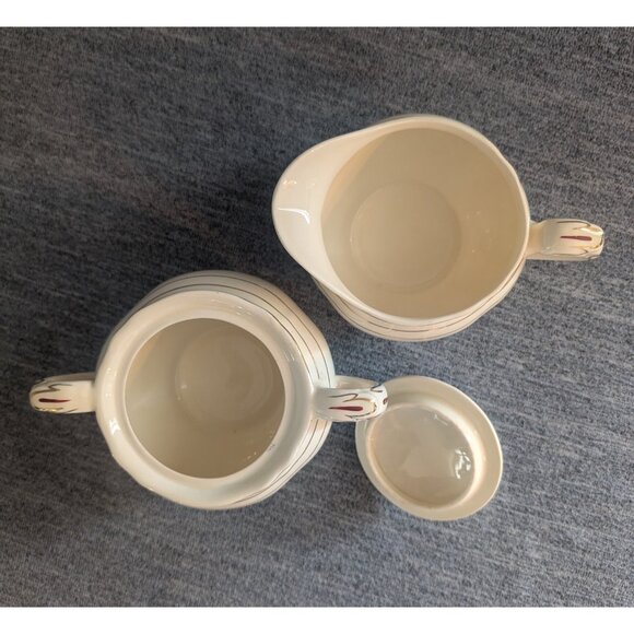 Grindley "Creampetal" Cream and Sugar Bowl Set with Lid, Gold Trim & Bro… - Picture 2 of 5